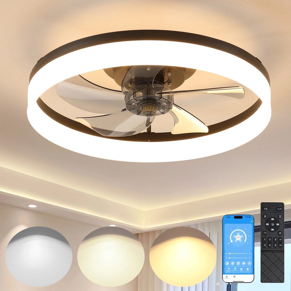 20" Modern Fan Lights Flush Mount LED Ceiling Light kit With APP Remote Control