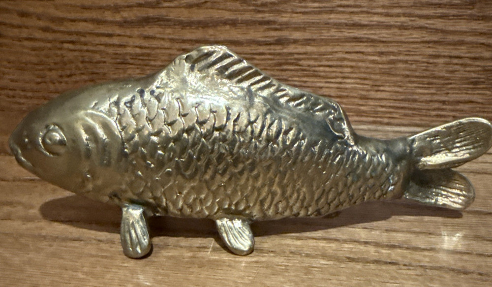 Vtg Solid Brass Koi Fish Sculpture Desk Statue Figurine 6"