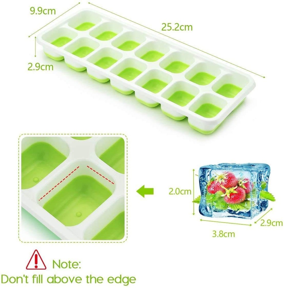 2 Pack Easy-Release and Flexible Silicone Ice Cube Trays with Removable Lid