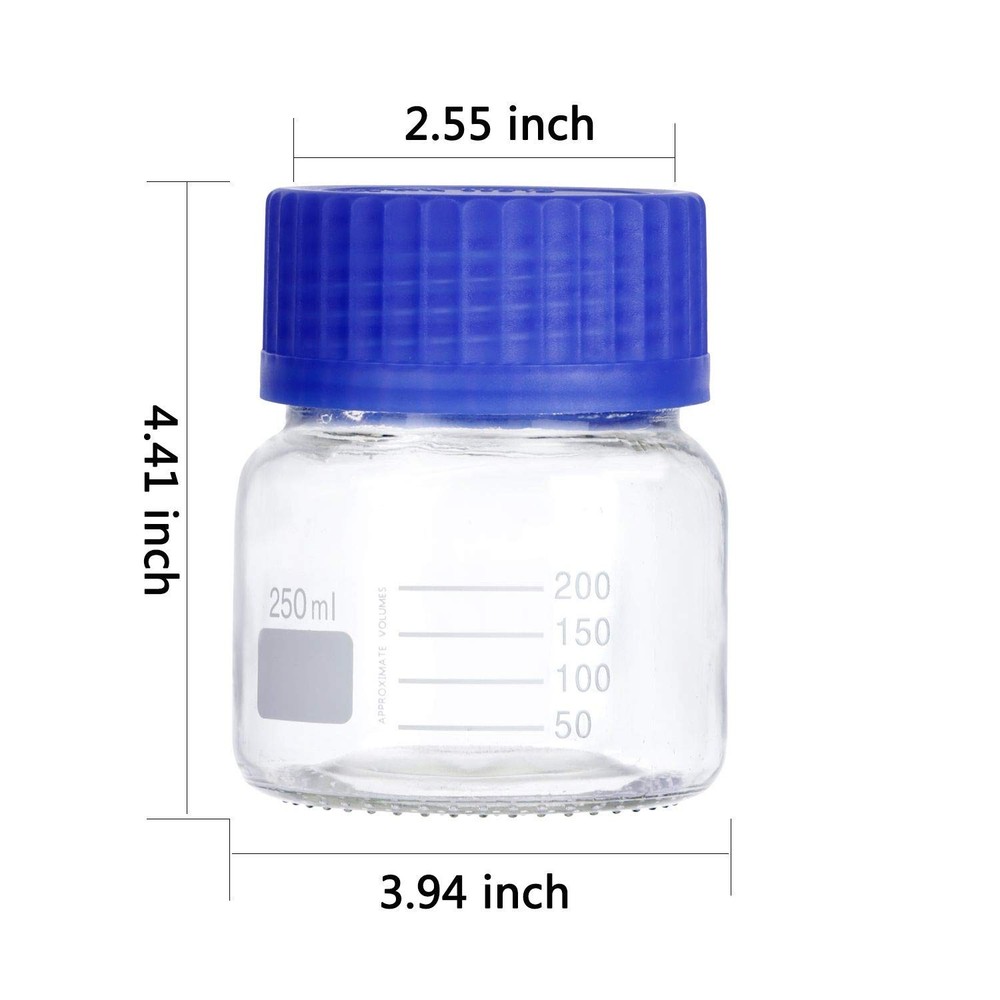 Pastein 6 Pack 250 mL Wide Mouth Graduated Round Reagent 250ml, Blue