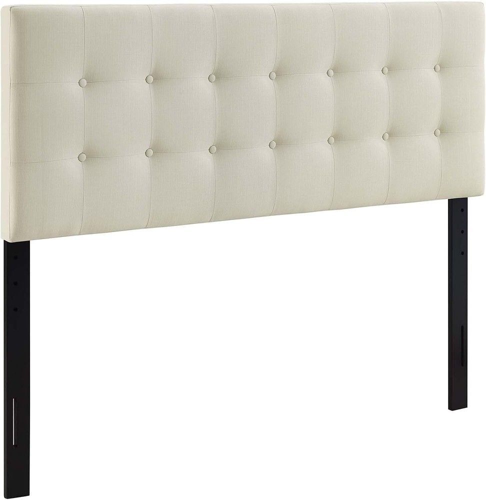 Modway Emily Tufted Button Linen Fabric Upholstered Full Headboard in Ivory