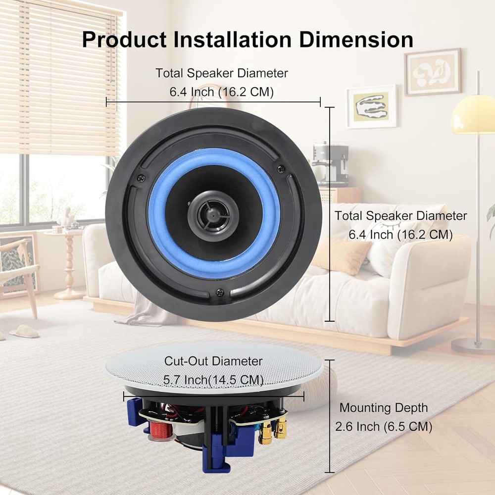 Herdio 4" Bluetooth Speaker Amplifier Kit Kitchen Wall Ceiling Speakers