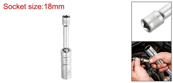 Spark Plug Socket 3/8" Drive 18mm Medium Swivel Magnetic Silver