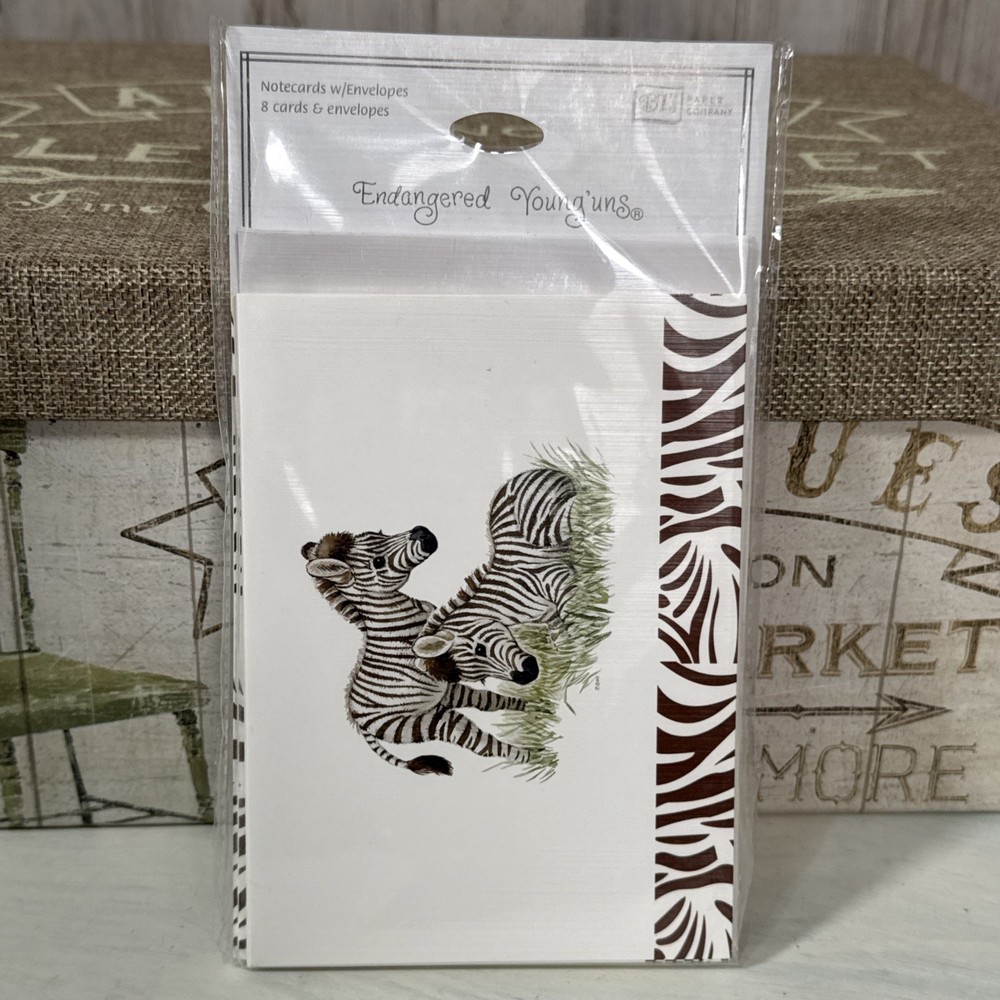 Endangered Young’uns Zebra Note Cards And Notepad Set In Decorative Foil Box