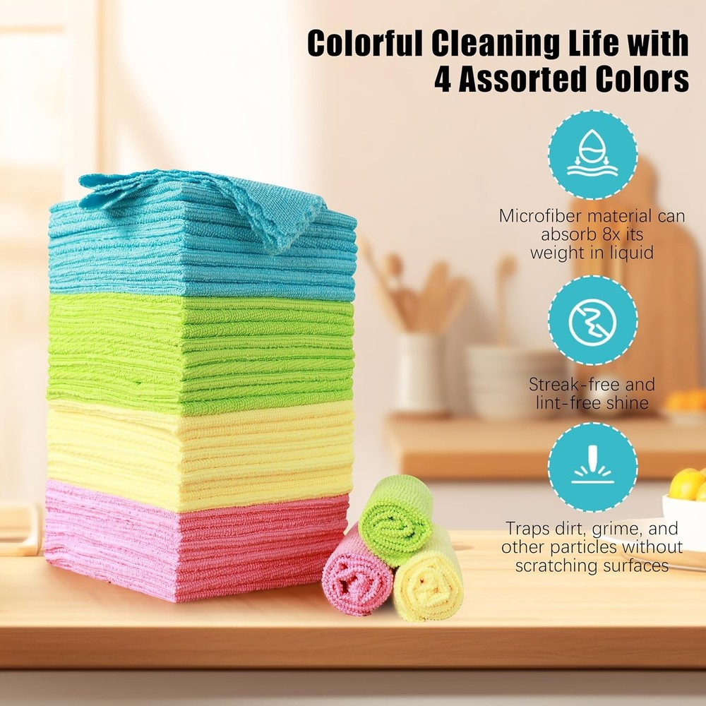 MOONQUEEN 12 Pack Microfiber Cleaning Cloth - Reusable Cleaning Rag, Fast Drying