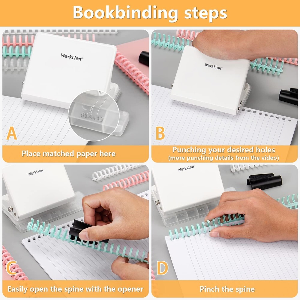 Versatile 10-Hole Punch Binding Machine with Multi-Color Loose Leaf Rings