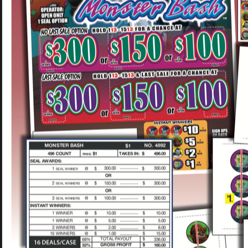 Pull Tab Ticket - Hard Card - Game - Monster Bash - 496 ct