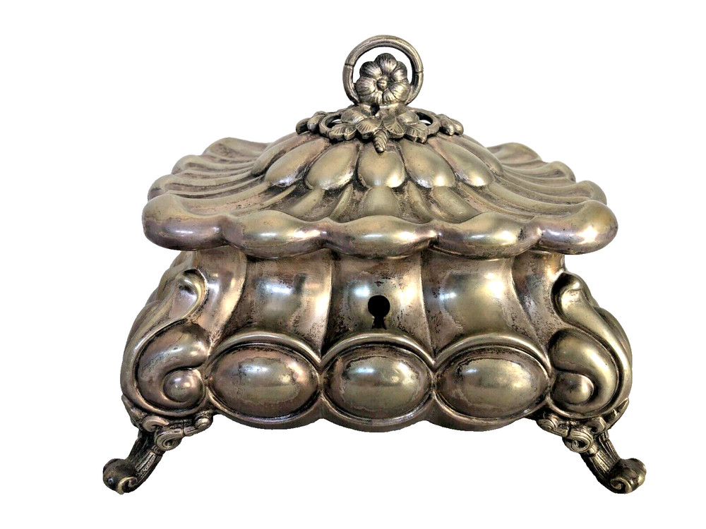 Antique Silver Plated Brass Sugar Box