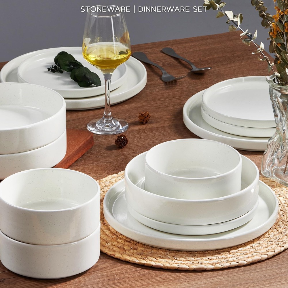 Stoneware Dinnerware Sets for 2, Speckled Plates and Bowls, 8 Pieces Ceramic ...