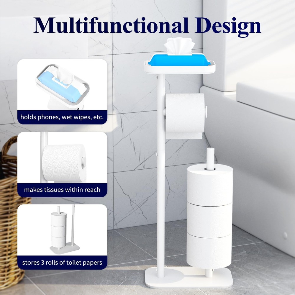 Kitsure Toilet Paper Holder Free Standing – Rustproof Medium - 1 Pack, White