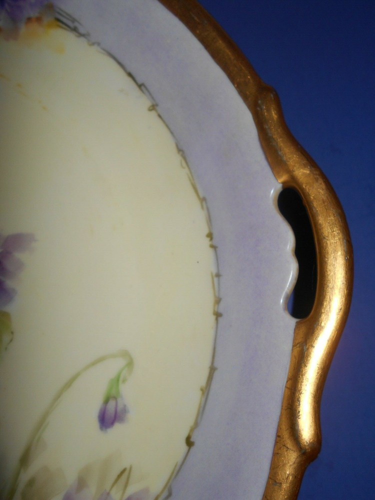 Vintage Miller & Breeding Hand Painted 2 Handle Signed Serving Platter 11"