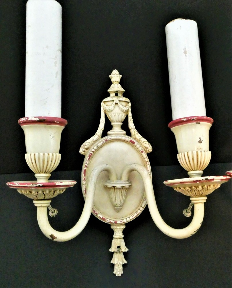 🔥Antique Pair Classical Urn Pull Chain Two-Arm Sconces. 12" Tall OFFERS WELCOME