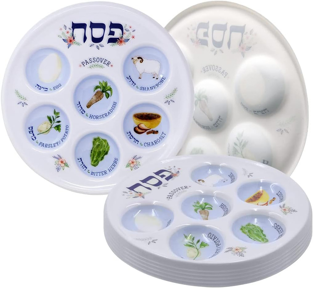Passover Seder Plate Deluxe Quality Plastic 10" Disposable Plates (5-Pack)