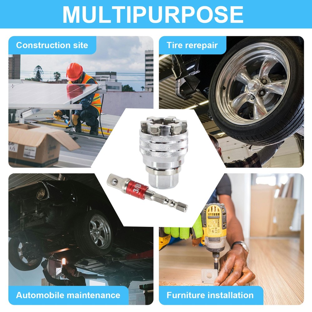 10-19mm Universal Socket Tool Adjustable Multifunction Wrench Sleeve Adapter Kit