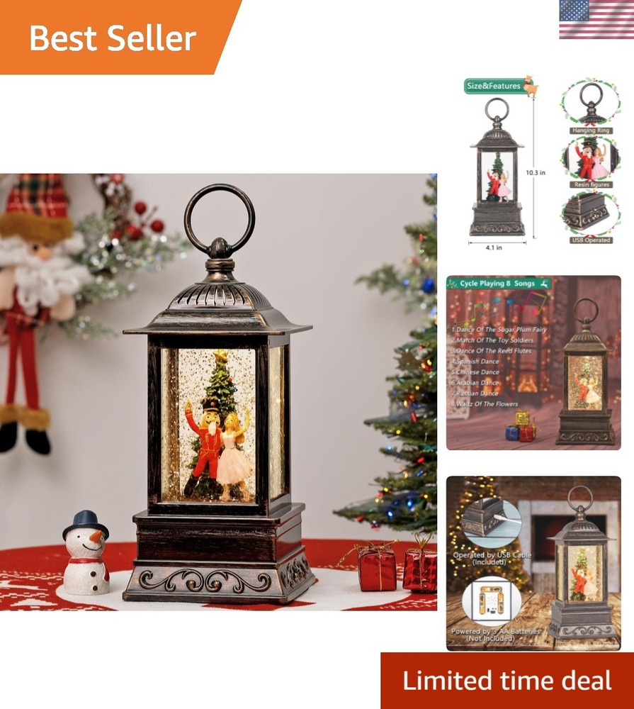 Christmas Snow Globe Decorations, Musical Glitter Nutcracker Lantern with 6H ...