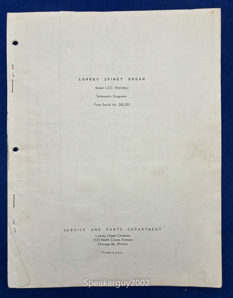 Original Lowrey Organs Schematic Manual / LS-C Holiday