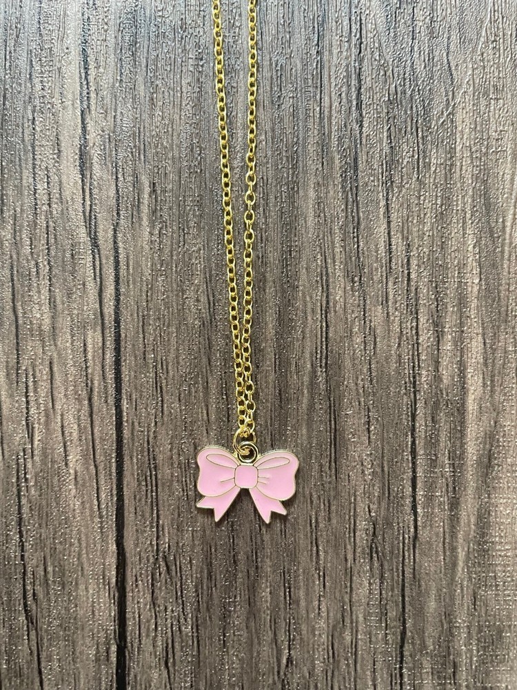 Handmade Dark Pink Bow Charm Necklace