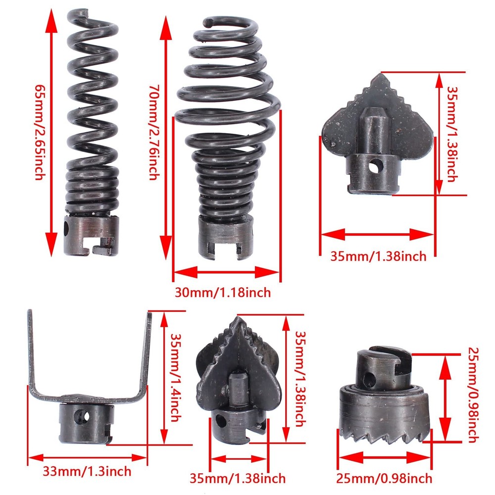 Drain Cleaner Combination Cutter Head Set 16mm Spring Automatic Locking Dredging
