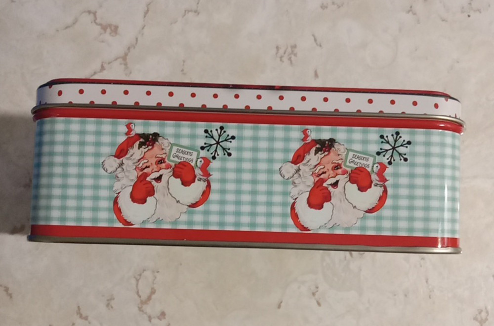 Lindy Bowman Winking Santa/Season Greetings Tin Rectangular