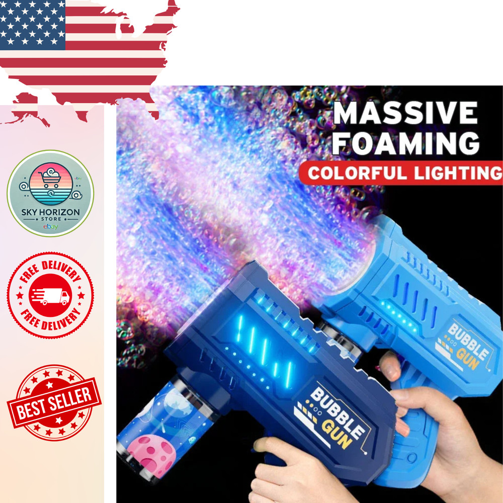 Fully Automatic Space Bubble Machine Gun Rocket 10 Hole Bubble Maker Toys BLUE