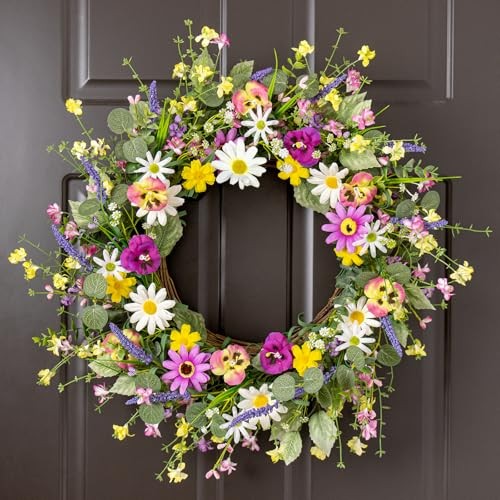 Artificial Spring Wreath 22 Inch Spring Wreaths for Front Door Springtime