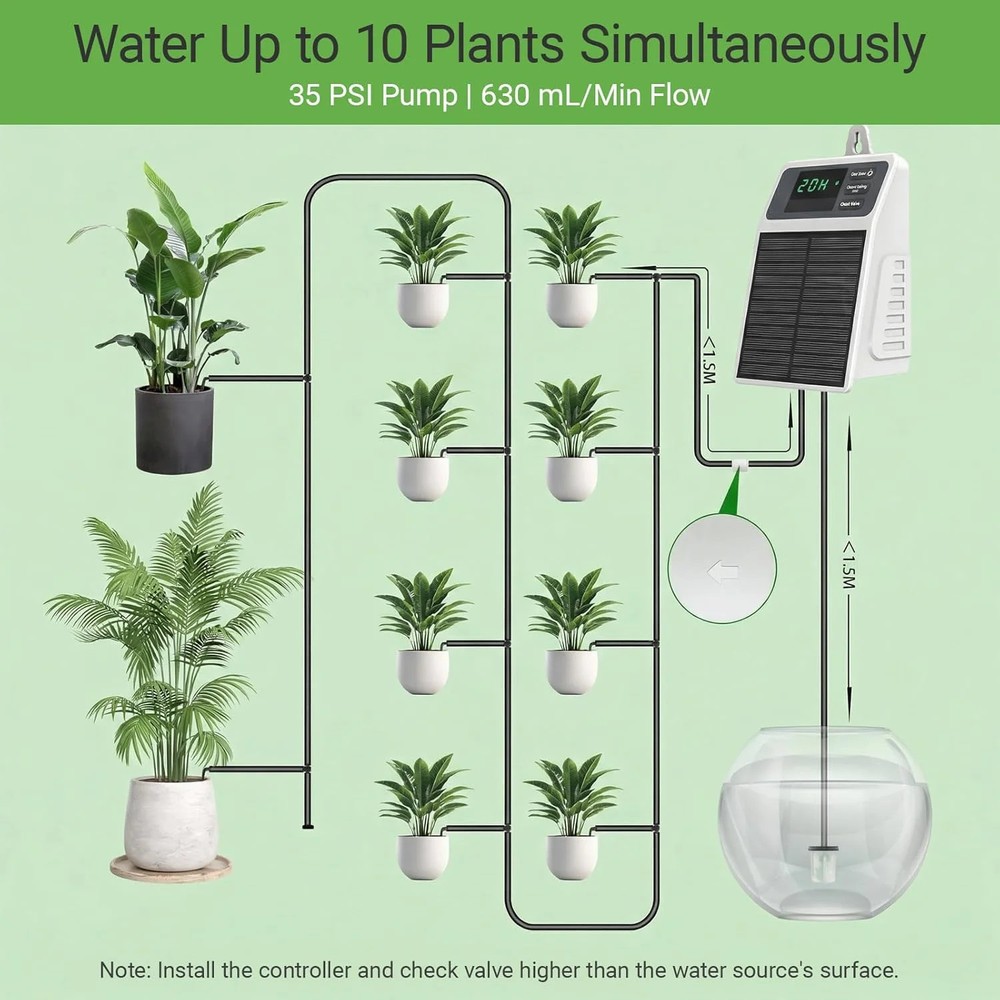 Automatic Solar drip Irrigation System (Solar/USB-C Dual Power), DIY Solar Water