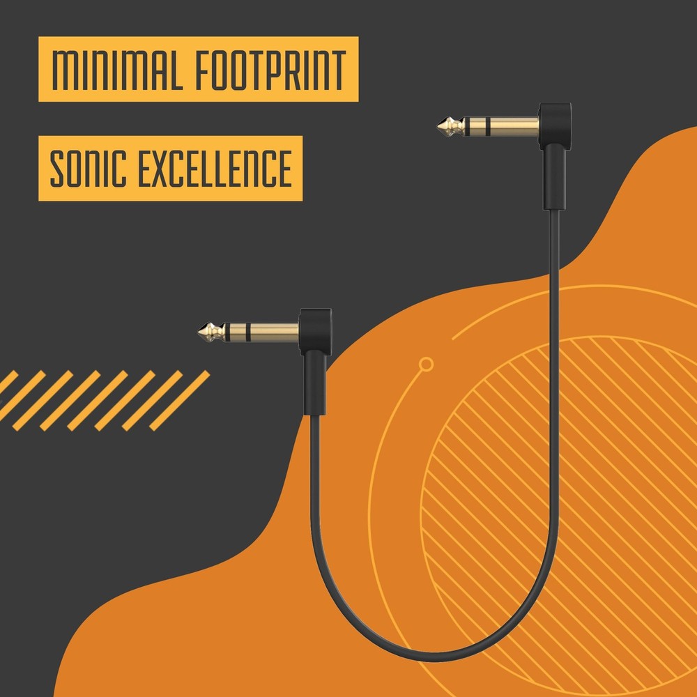 1/4" Stereo TRS Flat Patch Cables - 6" Ultra-Thin, Right Angle, Low Profile, ...