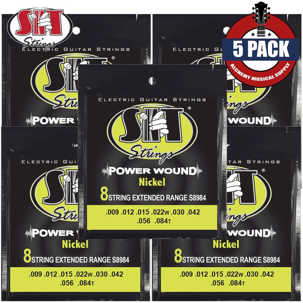 5-PACK SIT S8984 Power Wound 8-String Nickel Electric Guitar Strings 9-84