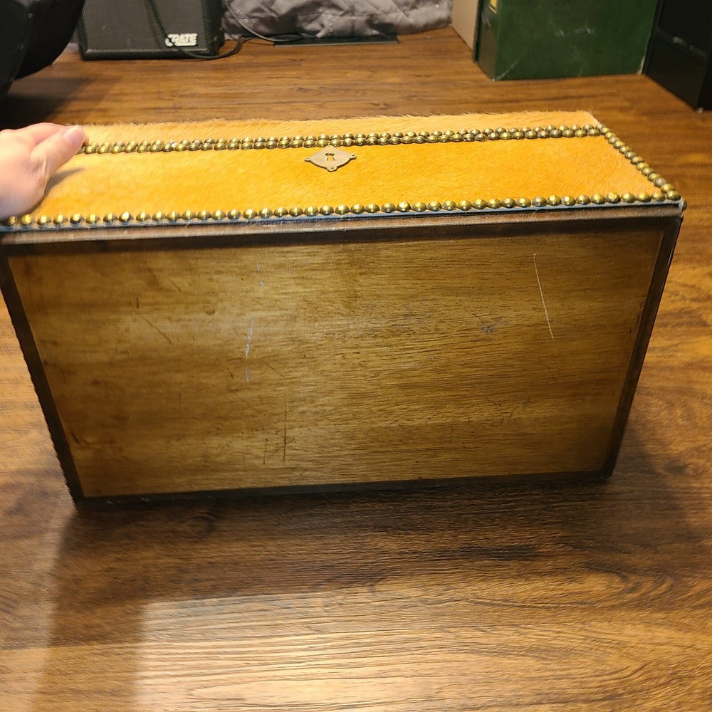Vintage Deer Hide Small Cedar Chest Trunk