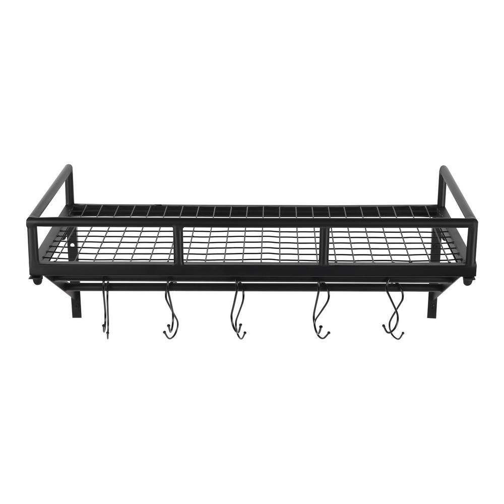 Kitchen Wall Mounted Storage Shelf Cookware Pan Pot Organizer Rack with 10 Hooks