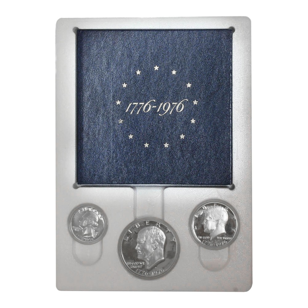 1976 S Proof Set 3 Piece Bicentennial 40% Silver With Outer White Box