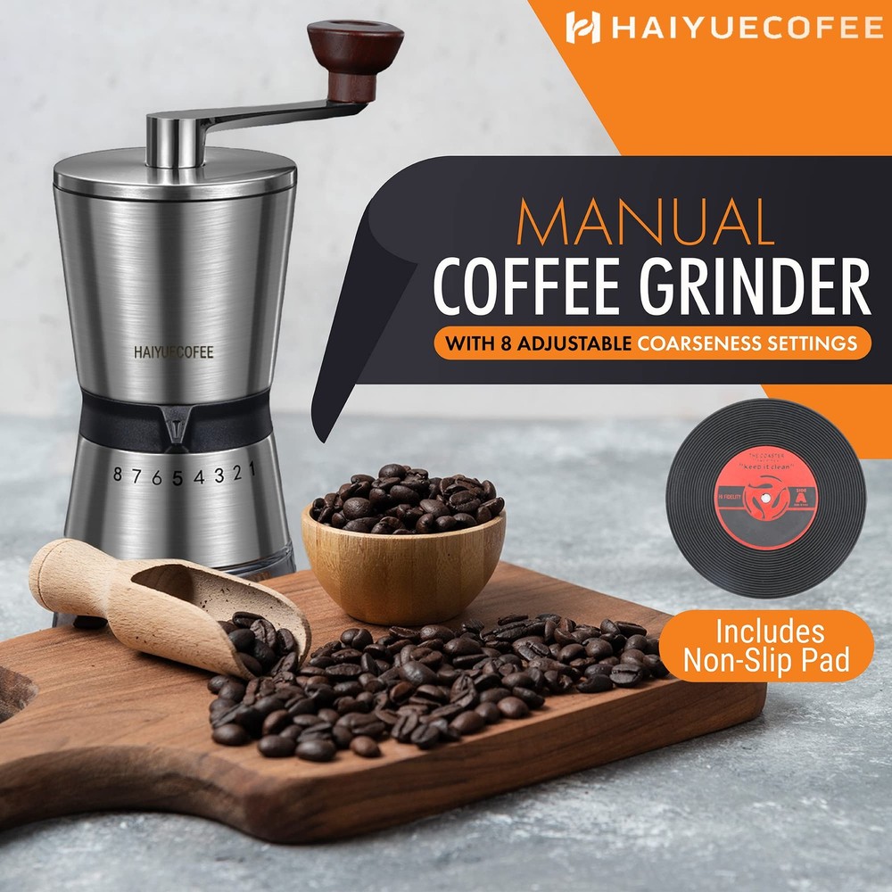 Manual Coffee Grinder with 8 Adjustable Coarseness Settings Hand Crank Mill