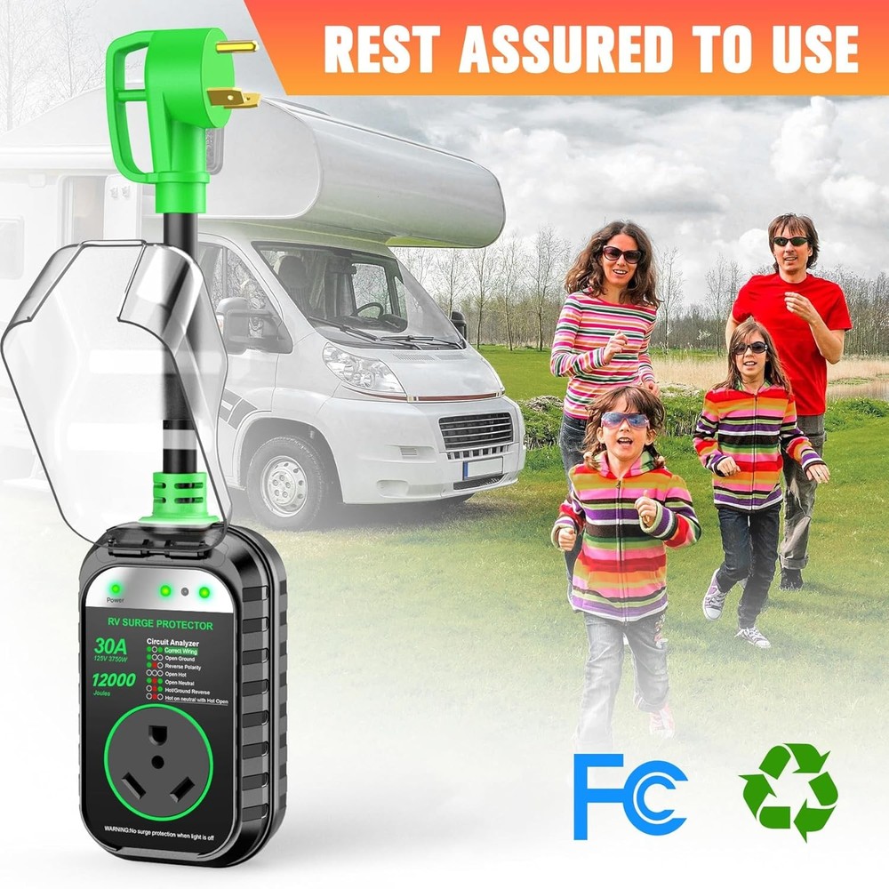 RV Surge Protector 30 Amp RV Circuit Analyzer (12000 J) With LED Indicator Light