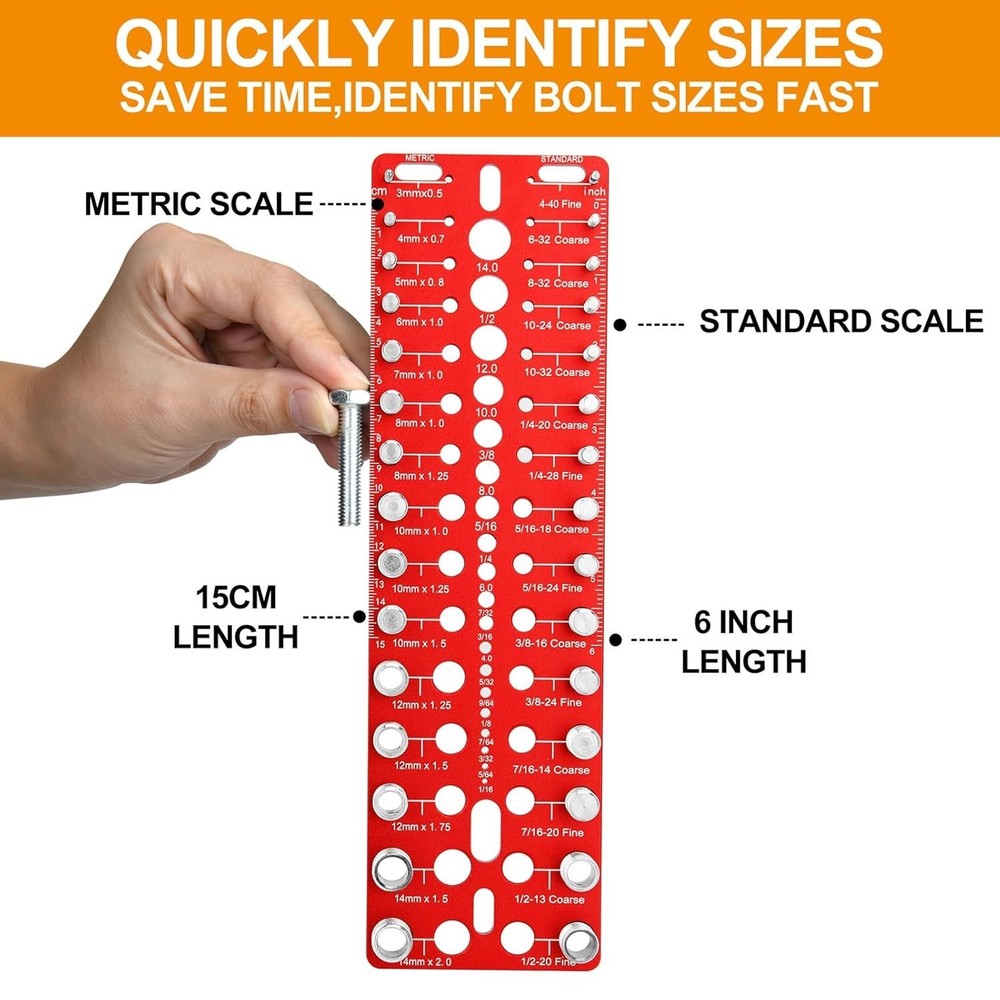 Thread Checker Bolt Nut Gauge SAE Metric Drill Bit Measurement Tool