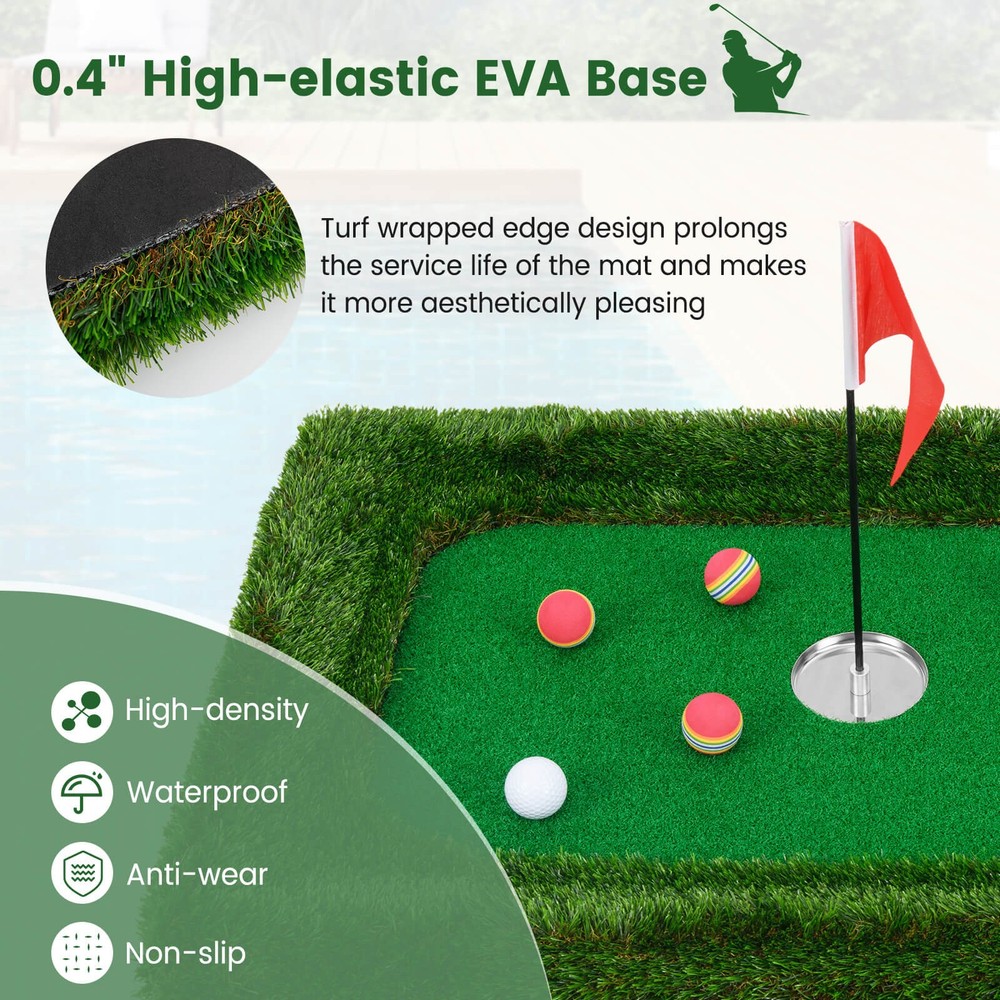 Rectangular Floating Golf Green for Pool Includes Golf Hitting Mat 6 Golf Balls