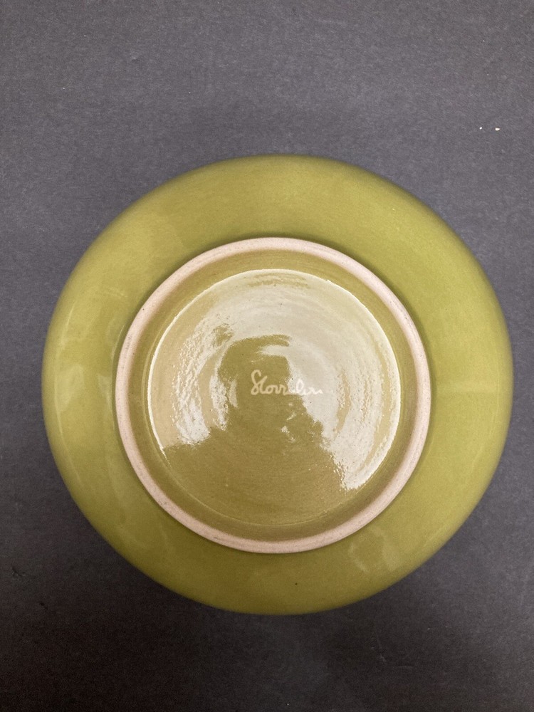 Hand Thrown Pottery Chartreuse Green Bowl 7.5” Diameter Marked