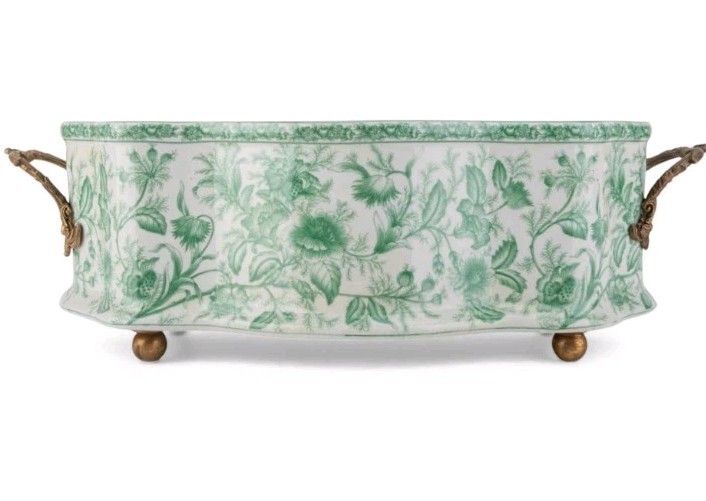 Vintage Style Green Primrose Porcelain with Bronze Ormolu Planter/Cachepot-22.5"