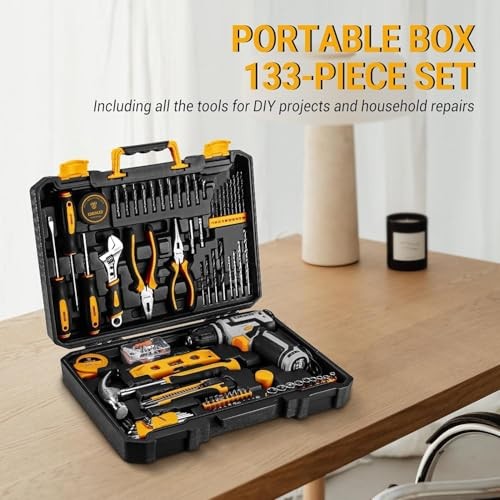 Power Drill Tool Set Kit: Cordless Drill Tool Box with 12V Battery Grey