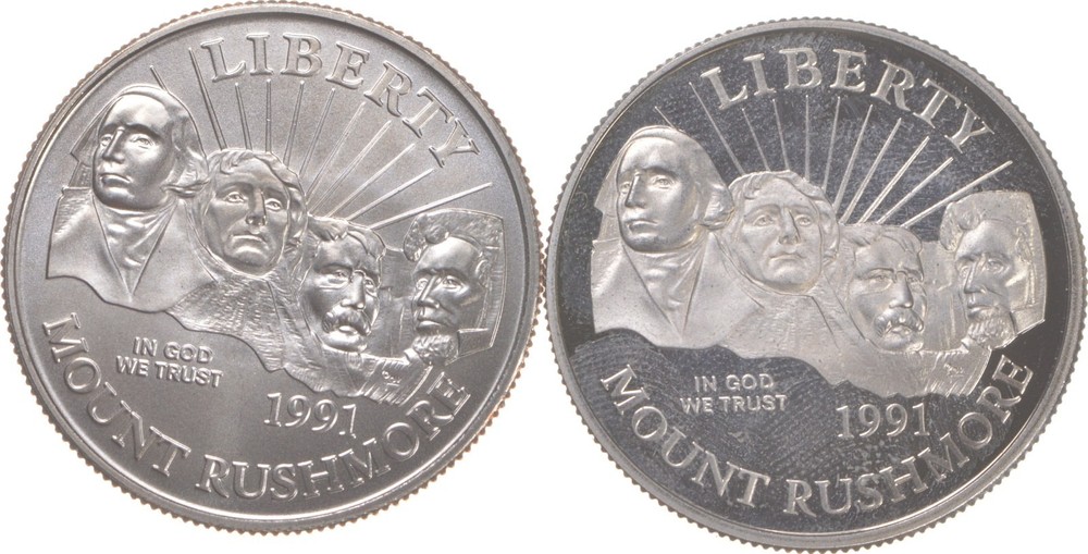 1991 Pf & Unc Mount Rushmore Bicentennial Commemorative Half Dollar Set