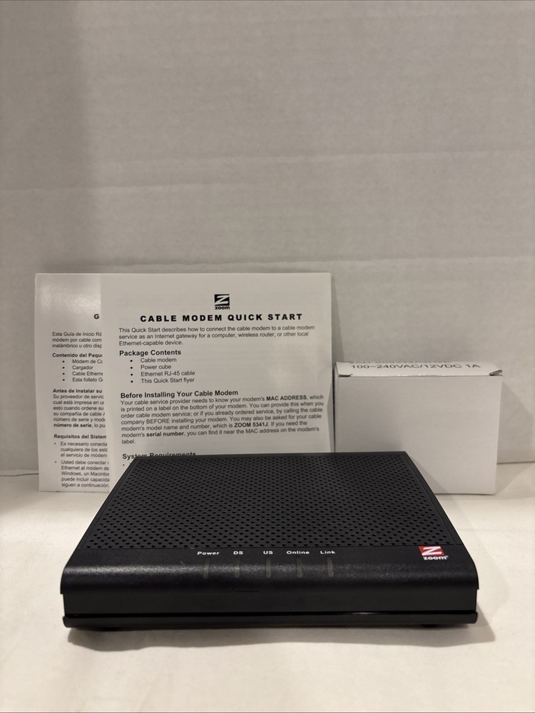 Zoom 343 Mbps DOCSIS 3.0 Cable Modem Model: 5341