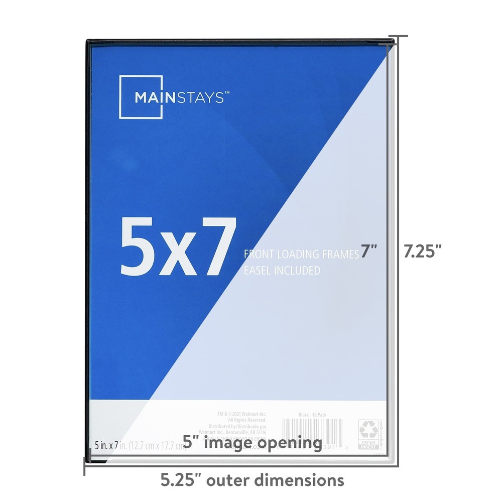 (4 pack) MS 5x7 Front Loading Tabletop / Wall Picture Frame, Black