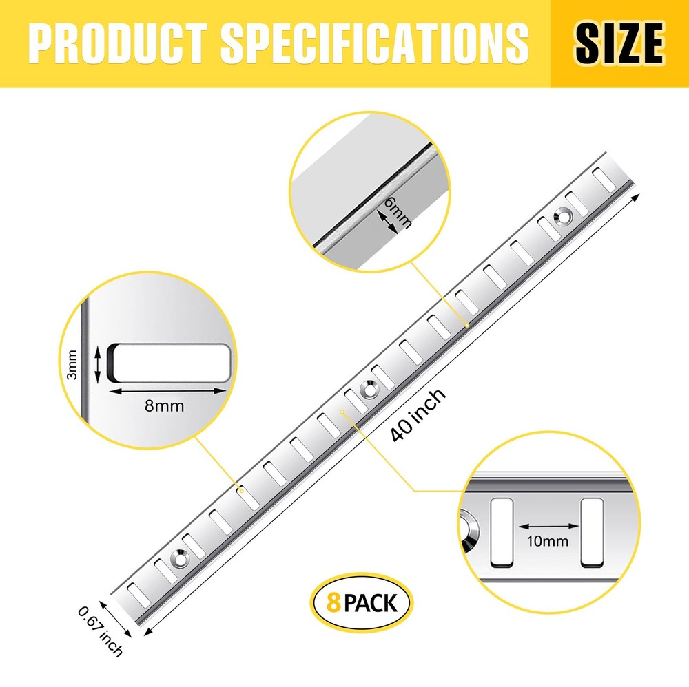 Adjustable Shelf Bracket 40 Inch 8 Pack Silver Shelf Pilaster Strips Shelf Ra...