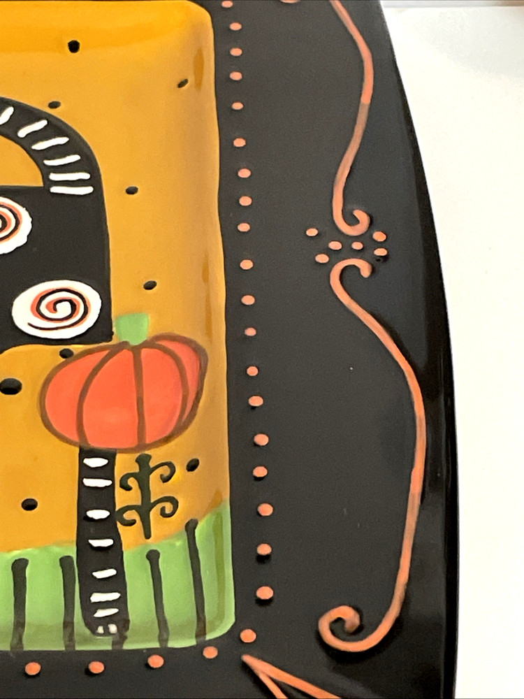 Bloom Bethany Lowe Designs Halloween Cat Pumpkin Square Ceramic Platter 11" FUN