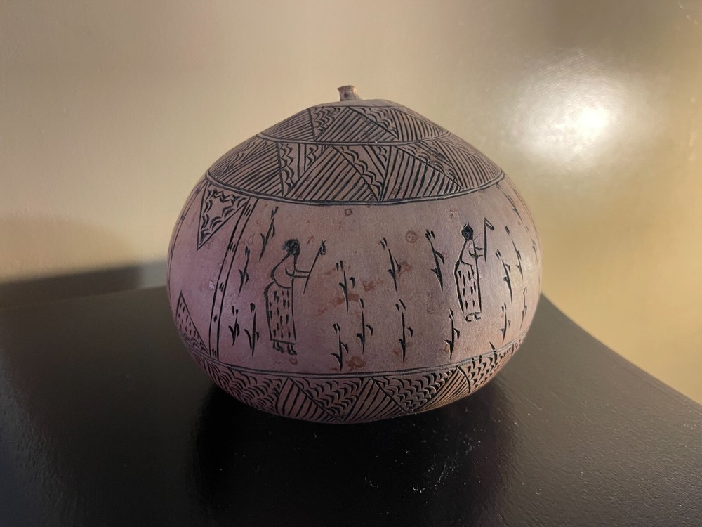Hand Carved Gourd - Elephant, Cattle Motif