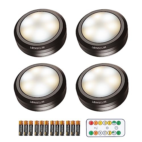 Puck Lights with Remote Control, Wireless LED Puck Light for WARM-BLACK 4 PACK