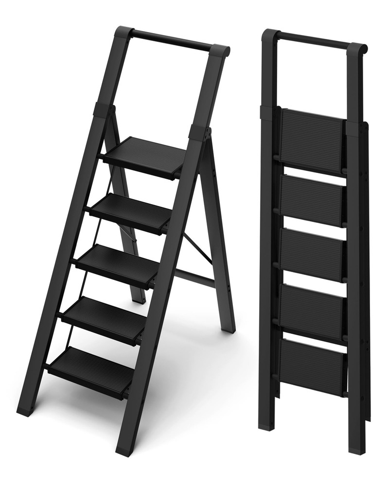 5 Step Ladder, Lightweight Folding Step Stool withConvenient Handgrip,Aluminu...