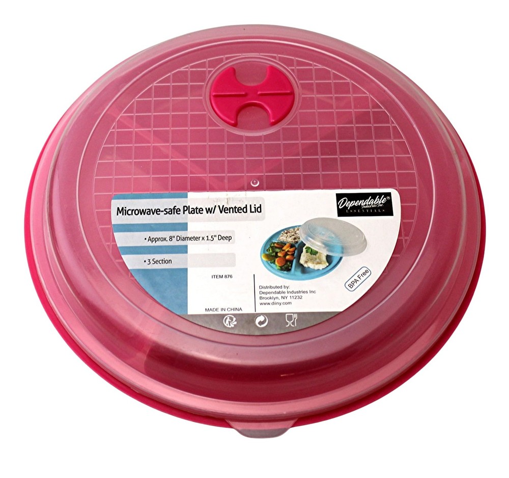 3-Pack Divided Microwave Plates with Vented Lids – Mixed 8 inch, Multicolor