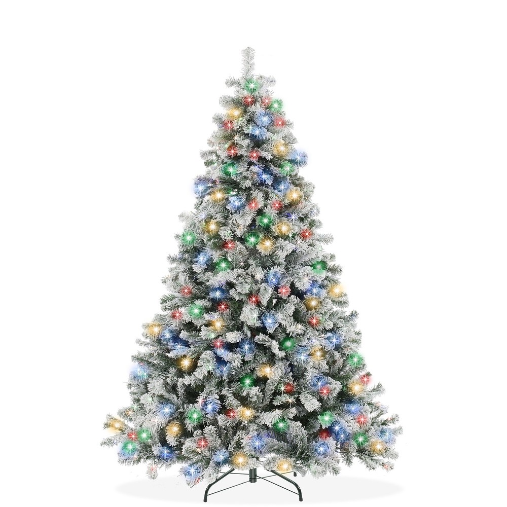 OPEN BOX - 6FT Pre-Lit Snow Flocked Pine Artificial Christmas Tree, 9 Light