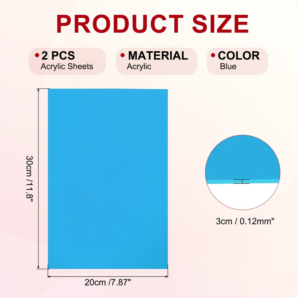 2 Pcs Transparent Acrylic Sheets 1/8" Thick Plastic Sheets 8x12 Inch, Blue