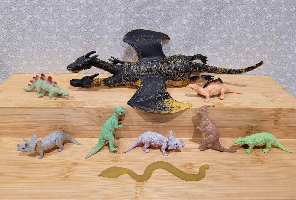 2000s Imperial Two Headed Dragon Dinosaur Snake Stretchy Rubber Figure Lot